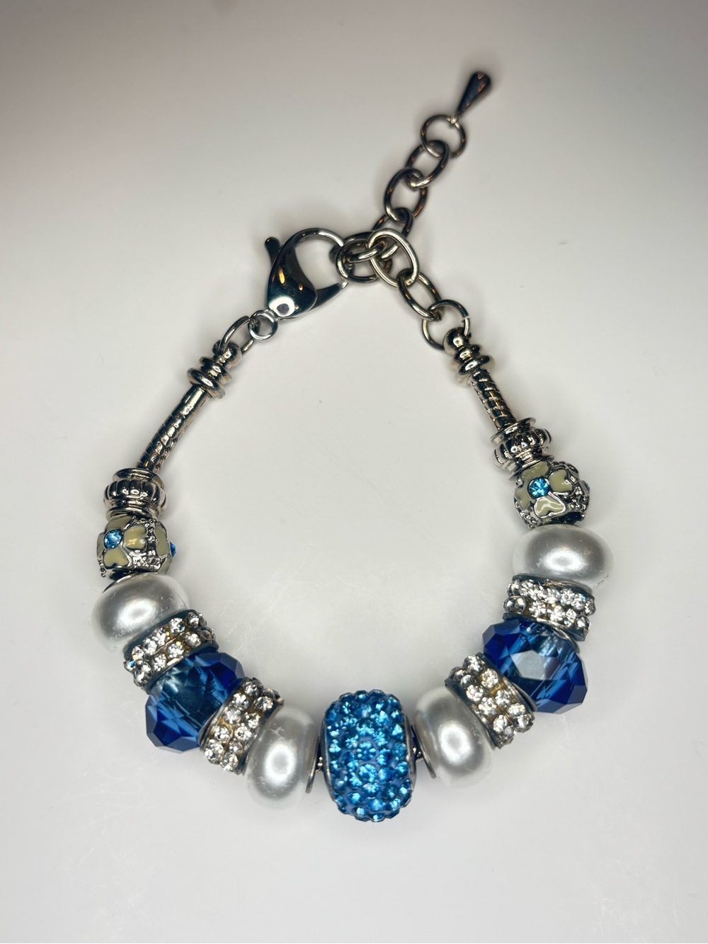 Bella Perlina Sliding Charm‎ Bracelet Blue Crystal Flower Charms Adjustable